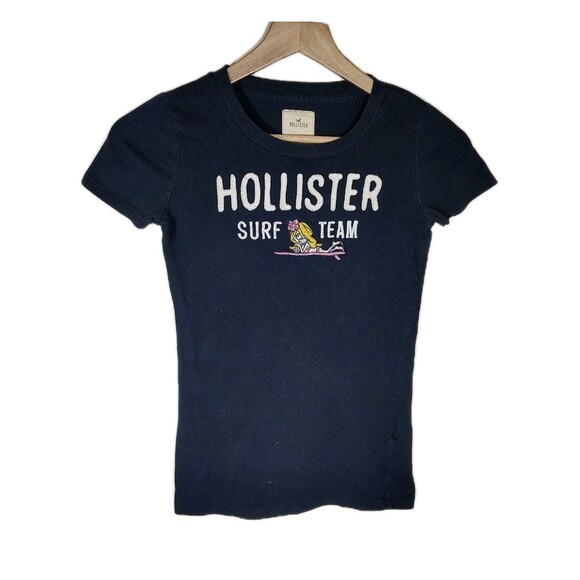 Hollister Tops - Hollister Surf Team Y2K Baby Tee Juniors XS Navy Graphic Top Early 2000s